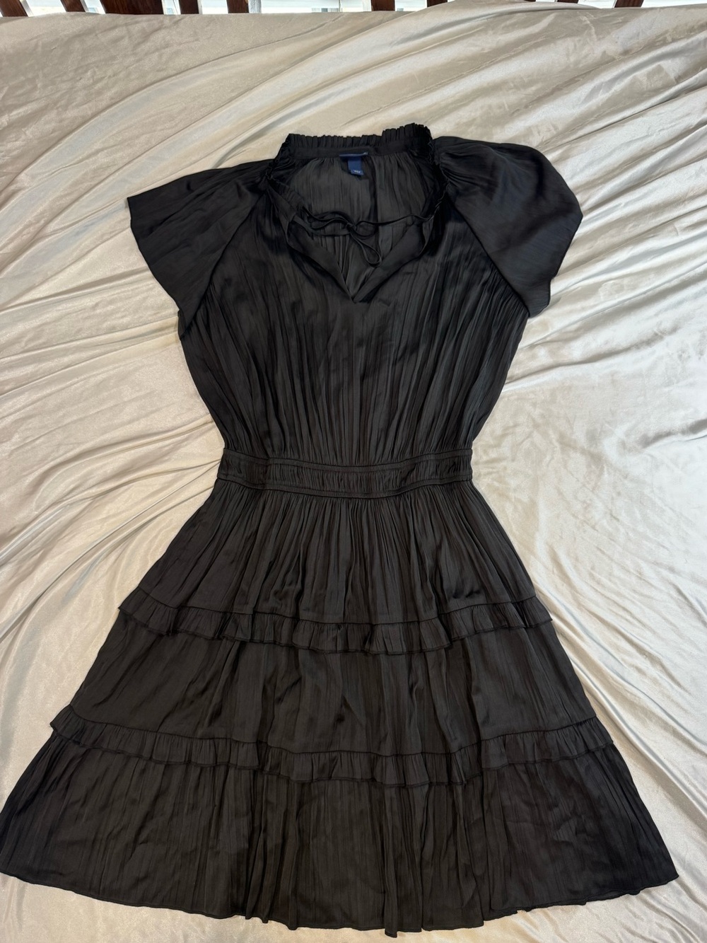 Scoop Black Satin Ruffle Tiered Dress Size M 8-10